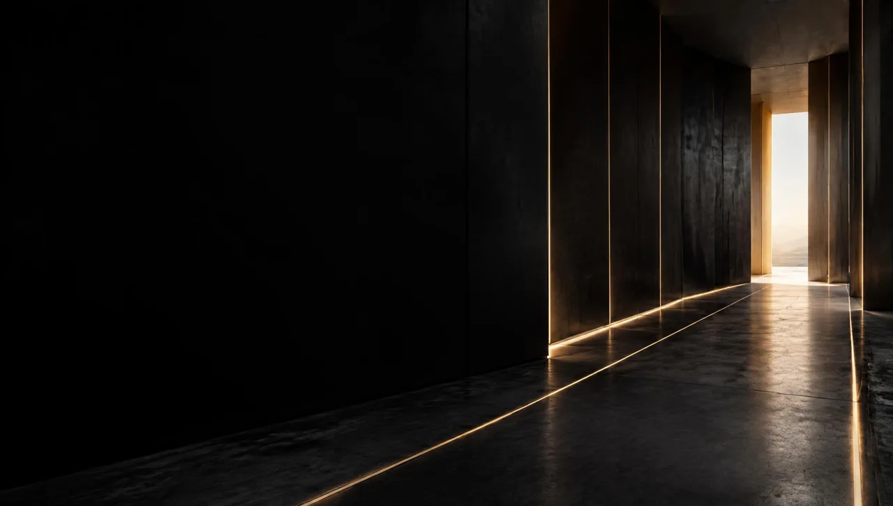 Precision architectural pathways converge toward a sunlit opening.